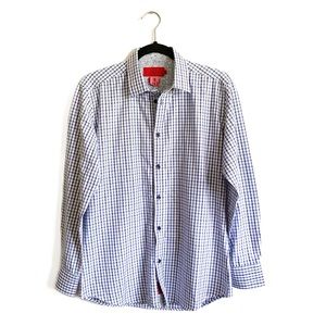 Elie Balleh Modern Fit Blue Plaid Button Down Dress Shirt